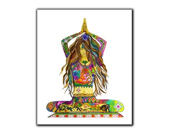 Bohemian Girl Print painting, Rolled Canvas Print, Meditation Room Decor, Large Abstract Wall Art, Yoga Studio Hanging Artwork,Fariba Farsad