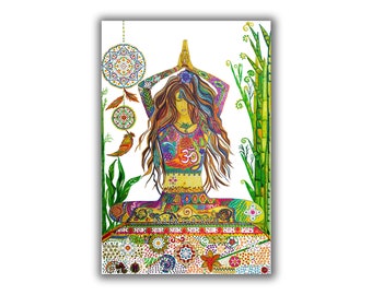 Yoga Art Print, on Canvas Framed  Painting, Canvas Painting, Zen Art, Meditation Room Decor, Yoga Studio Artwork, Yoga Girl Illustration