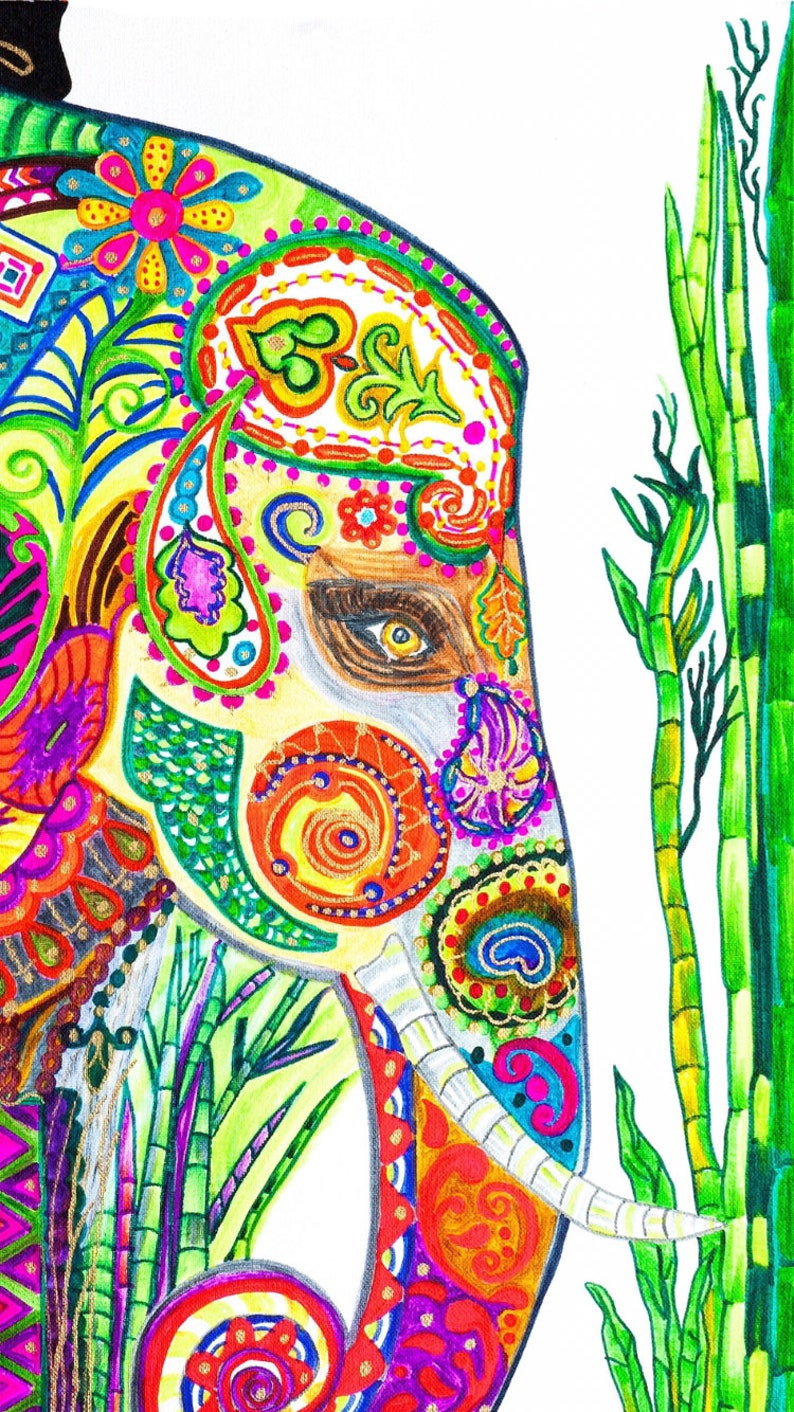 Colorful Elephant Spirit Animal Abstract Art Painting Framed Etsy