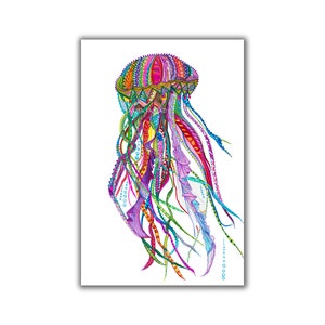 Jellyfish Canvas print, Sea Animal, Abstract Art, Rolled Colorful  coastal Wall Hanging, Coastal Home Decor, Ocean creatures Beach House Art