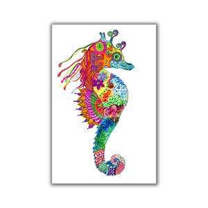 Seahorse canvas print rolled, Sea Animal, Abstract Painting, Colorful Wall Hanging, Home Decor, Ocean creatures, Beach Coastal Art,
