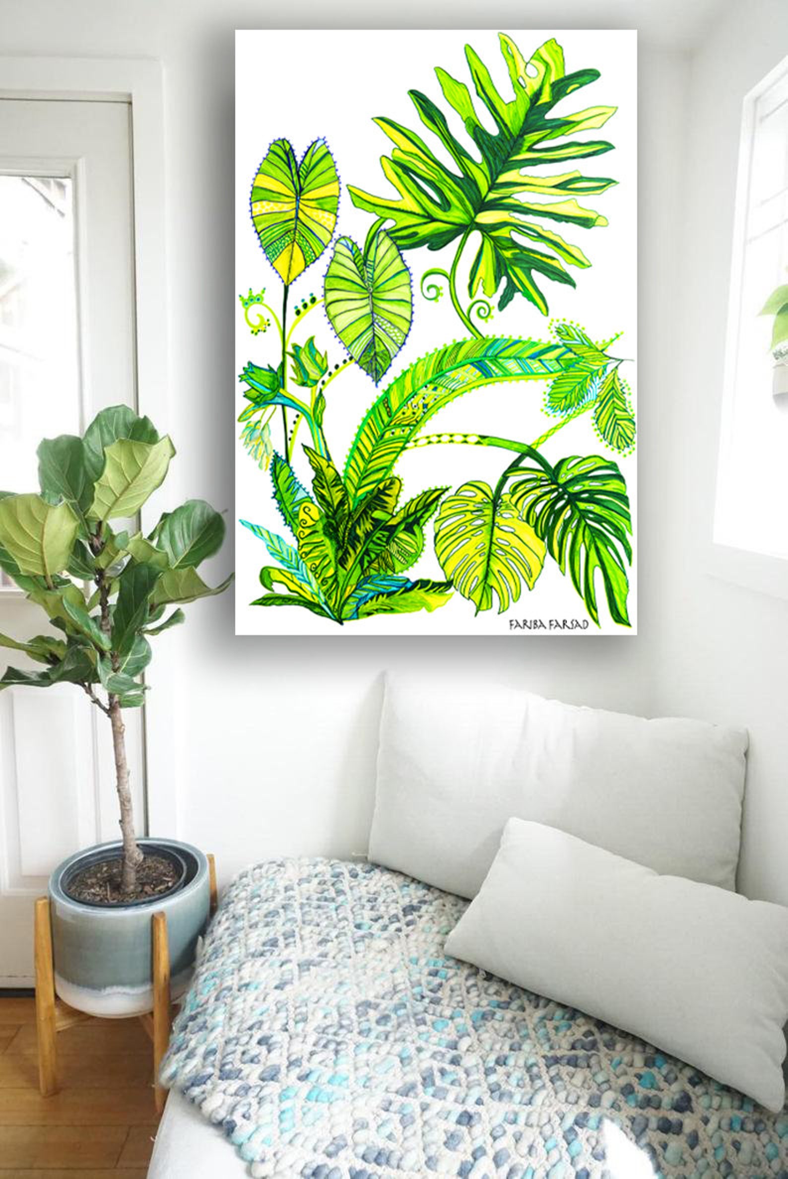 Modern Green Wall Art Plant Canvas Print Painting Rolled Etsy