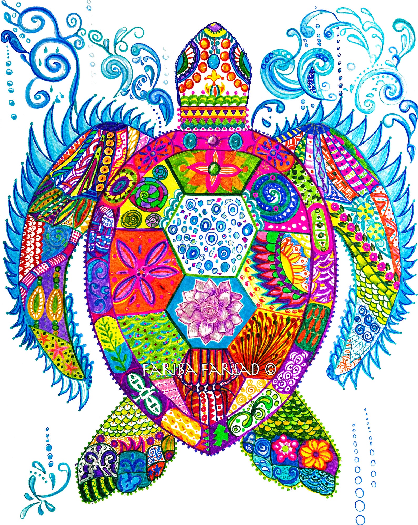 Sea Turtle Spirit Animal Abstract Art Painting Framed Canvas Print ...
