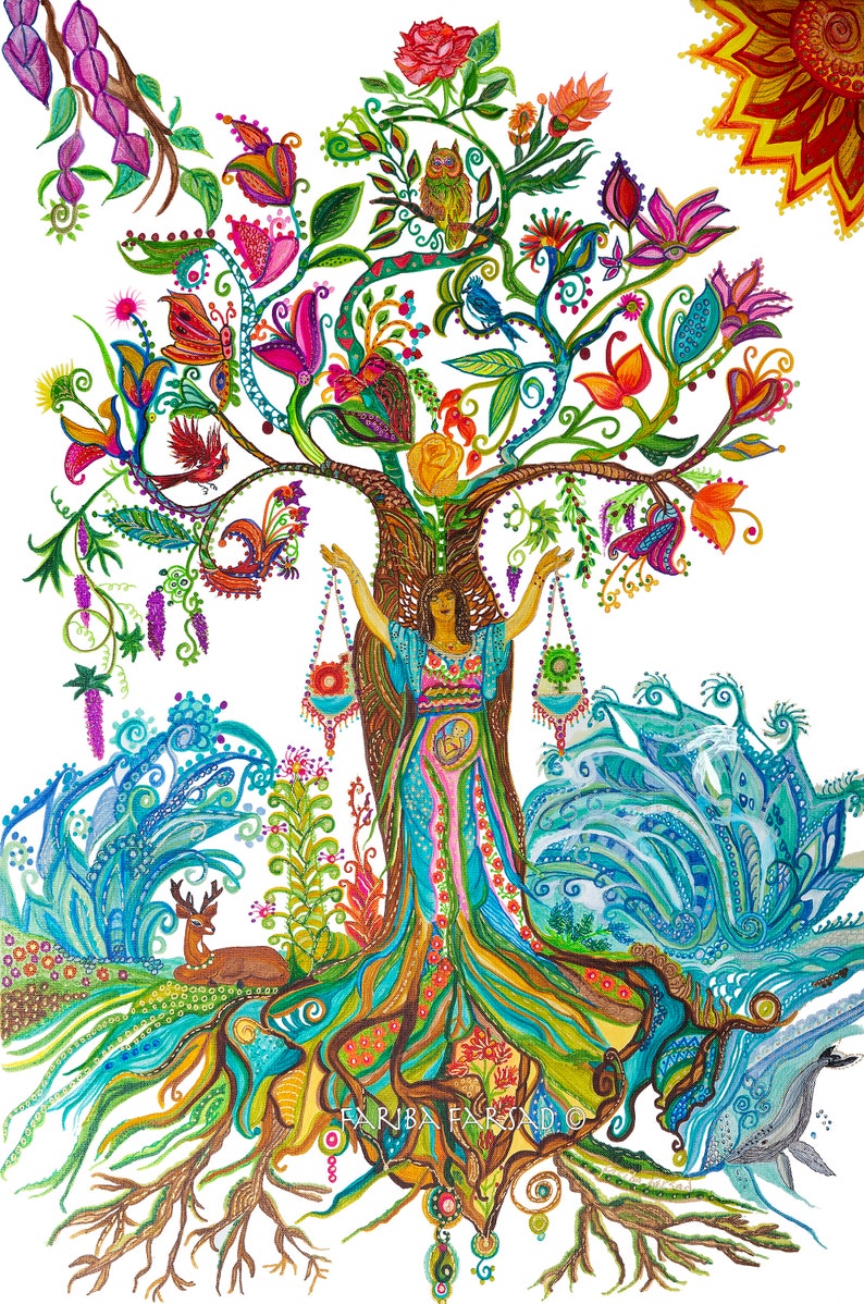 Tree of Life Art Mother Earth Beautiful Woman Libra Zodiac Sign ...