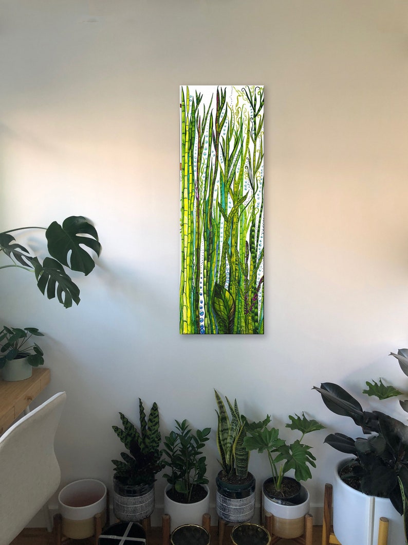 Green Kelp Forest Abstract Art Painting Rolled Canvas Print Etsy