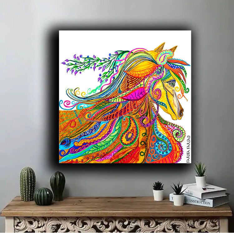 Abstract Colorful Horse Canvas Art Print Rolled Horse Wall Etsy Singapore