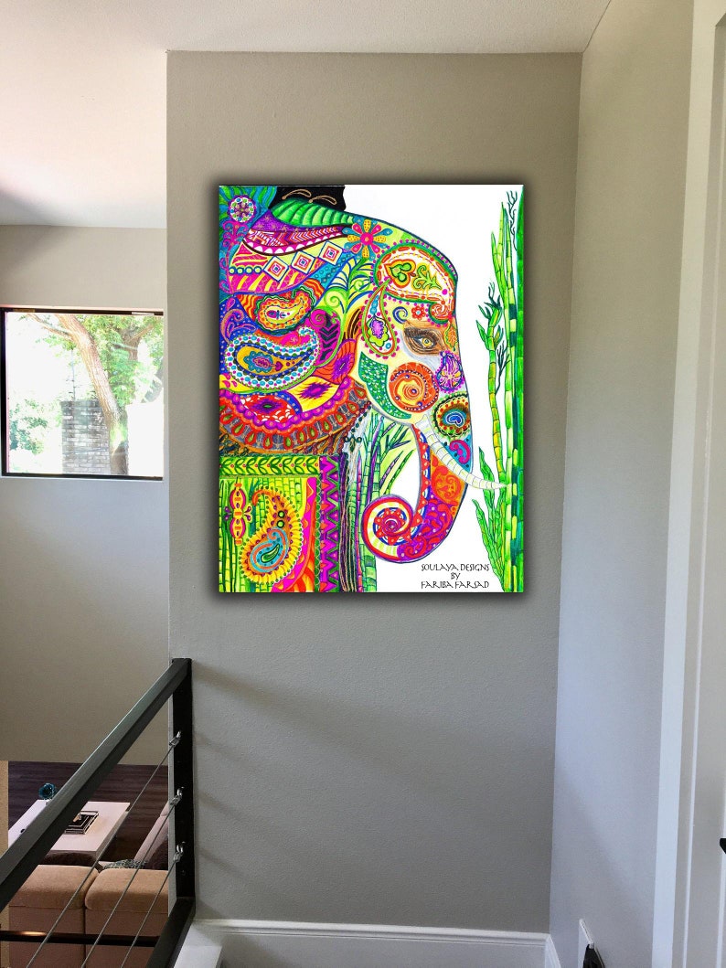 Colorful Elephant Spirit Animal Abstract Art Painting Framed Etsy