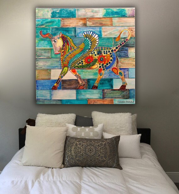 Persian Canvas Print Painting Zoroastrian Art Framed Modern Etsy