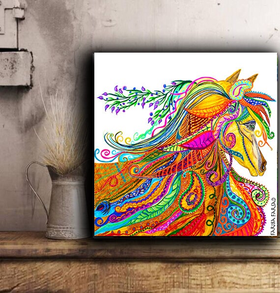 Abstract Colorful Horse Canvas Art Print Rolled Horse Wall Etsy Singapore