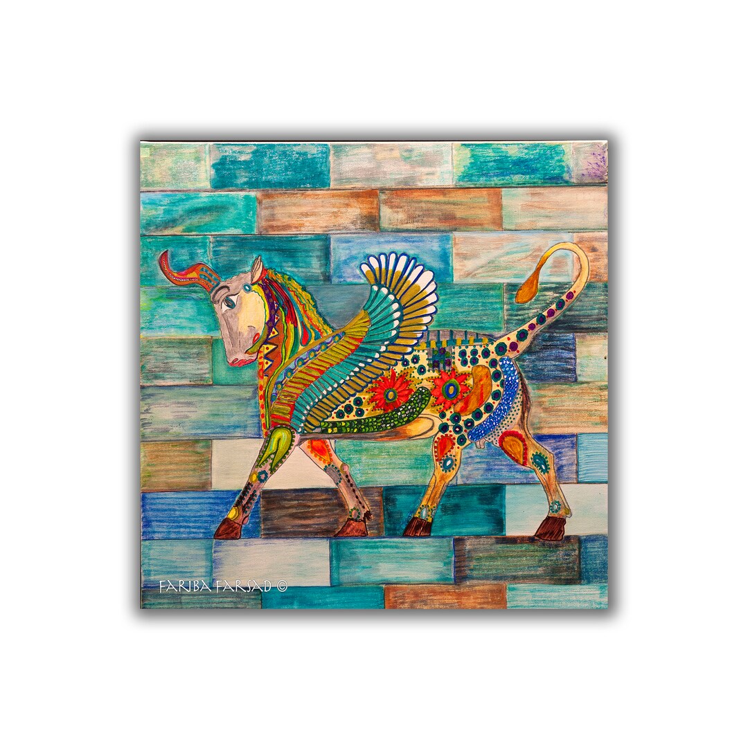 Persian Bull Framed Canvas Print Persian Art Iranian Art Etsy UK