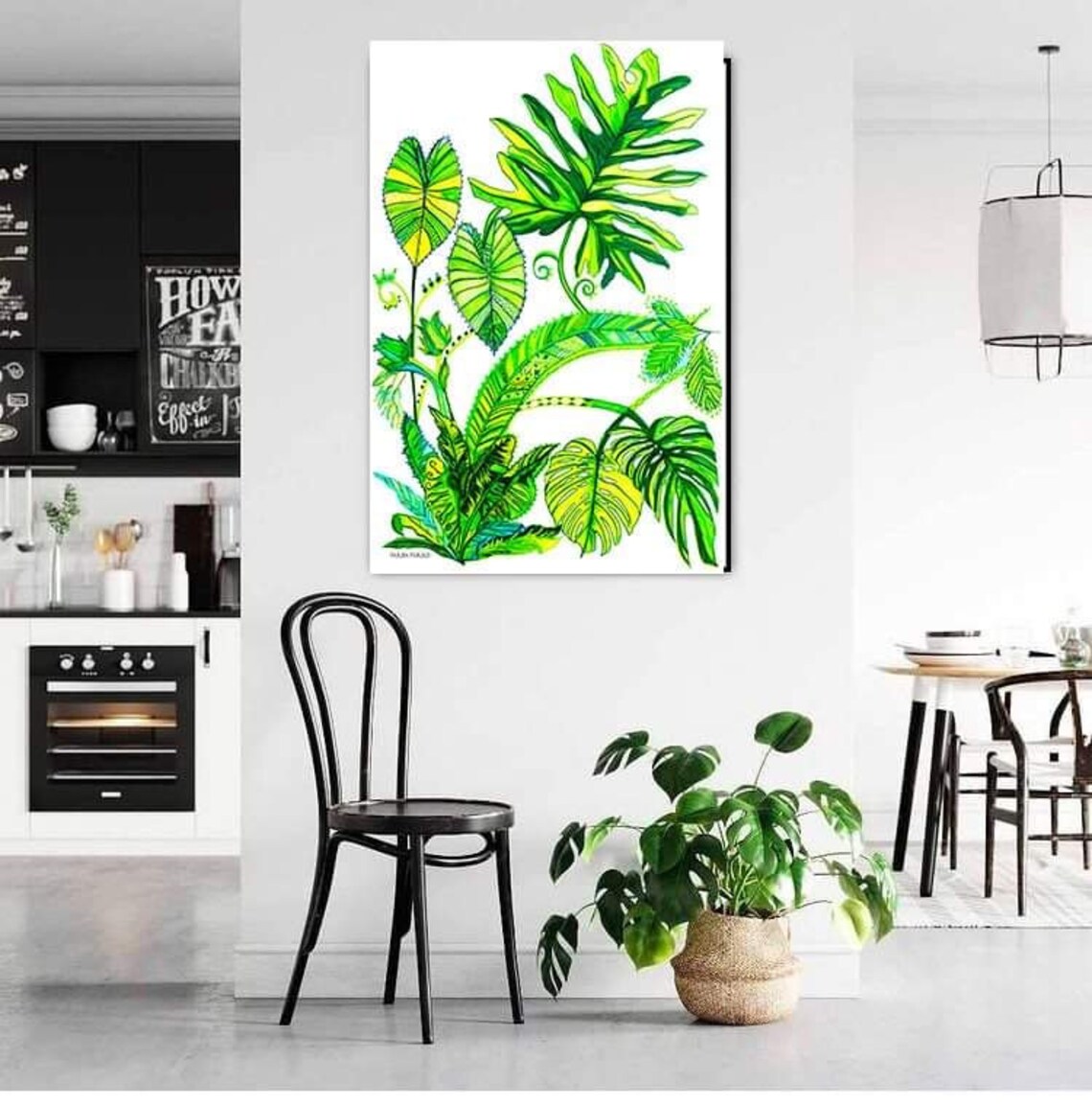 Modern Green Wall Art Plant Canvas Print Painting Rolled Etsy