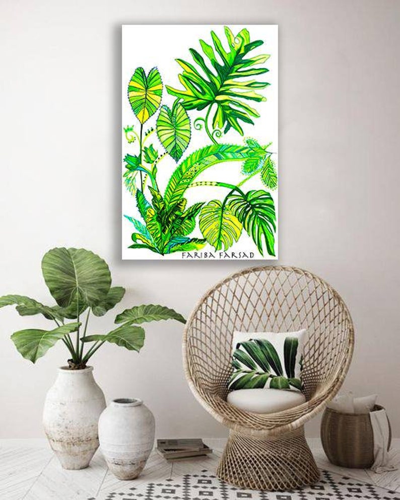 Modern Green Wall Art Plant Canvas Print Painting Rolled Etsy