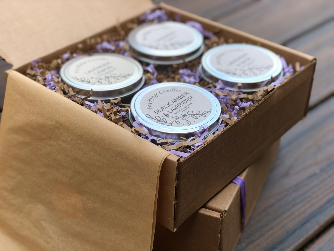 Lavender Candle Gift Box Four 8 oz Lavender Spa Candles Etsy