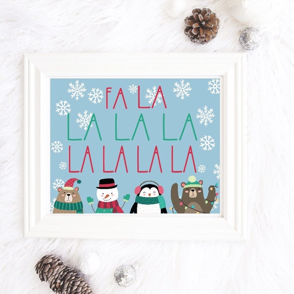 Fa La La La Deck The Halls Christmas Printable- Printable Whimsical Christmas Art Colorful Style 8x10- instant Download