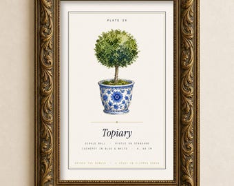 Impressão artística de topiaria em estilo chinês | Verde Jardim Grandmillennial | Arte de parede para imprimir | Download digital