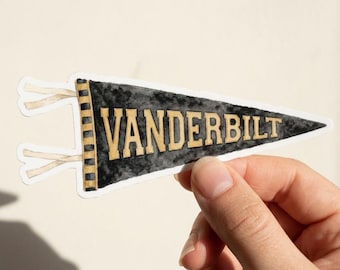 Adesivo com flâmula da Vanderbilt, decalque de vinil recortado com flâmula em aquarela para garrafa de água, laptop, presente universitário