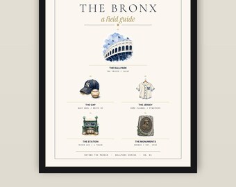 Guia de Campo de Beisebol do Bronx - Impressão Artística | Arte de Parede Vintage de Estádio de Beisebol | Arte de Parede para Imprimir | Download Digital