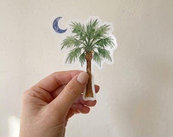 Adesivo Charleston Palmetto Moon, decalque de viagem em aquarela