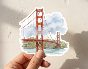 Adesivo em aquarela da Ponte Golden Gate de São Francisco, decalque de viagem (7,6 cm)