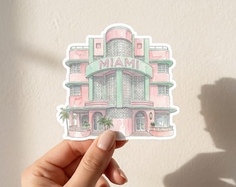 Adesivos de Miami, um flamingo, art déco e cafecito, vinil impermeável recortado para garrafa de água e laptop, Beyond the Margin