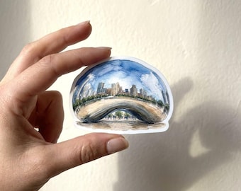 Adesivo da escultura do feijão de Chicago, decalque de viagem com paisagem urbana espelhada