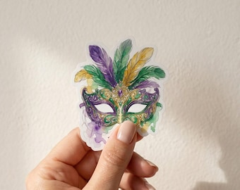 Adesivo de máscara de baile de máscaras de Nova Orleans, decalque veneziano em aquarela