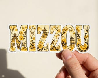 Adesivo com a palavra "Missouri", decalque de vinil recortado com o nome da universidade em estilo chinoiserie aquarelado para garrafa de água, laptop, presente para universitários.