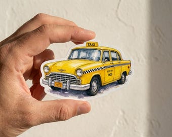 Adesivo de táxi amarelo da cidade de Nova York, decalque de viagem em aquarela