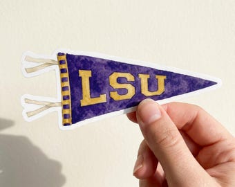 Adesivo com flâmula da LSU, decalque de vinil recortado com flâmula em aquarela para garrafa de água, laptop, presente universitário