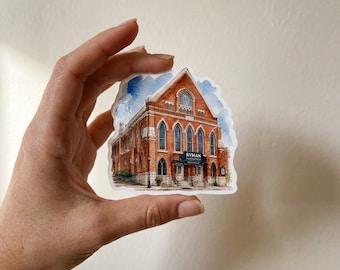 Adesivo de viagem em aquarela do Ryman Auditorium de Nashville (vinil à prova d'água)