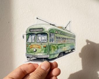 Adesivo de bonde de Nova Orleans, decalque de viagem em aquarela, vinil à prova d'água para laptop e garrafa de água.