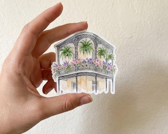 Adesivo para varanda de Nova Orleans, decalque de viagem em aquarela do Bairro Francês.