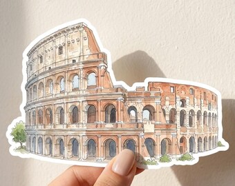 Adesivo de Roma, Coliseu, decalque de viagem em aquarela para garrafa de água ou laptop, Além da Margem