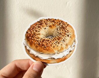 Adesivo de cream cheese "Everything Bagel", decalque em aquarela, vinil para garrafa de água/laptop de viagem de Nova York.