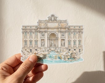 Adesivo da Fontana di Trevi, em Roma, decalque de viagem em aquarela, vinil impermeável para laptop e garrafa de água.