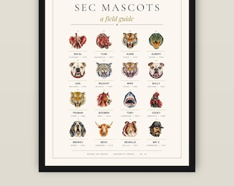 Guia de Mascotes da SEC - Impressão Artística | Arte de Parede de Futebol Americano Universitário | Aquarela para Imprimir | Download Instantâneo