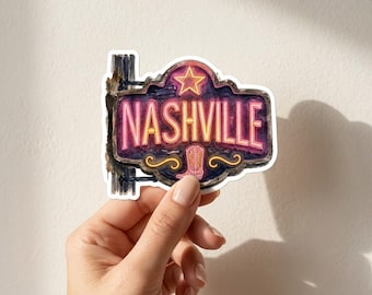 Adesivo de letreiro de neon de Nashville, decalque de viagem de bota de cowboy