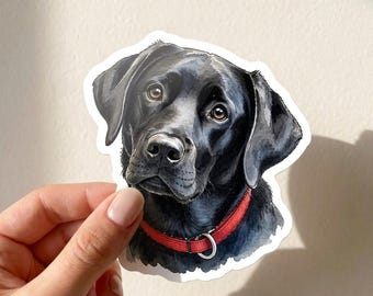 Adesivo de Labrador Preto | Adesivo de Vinil Impermeável em Aquarela para Garrafa de Água, Laptop | Presente para Amantes de Cães