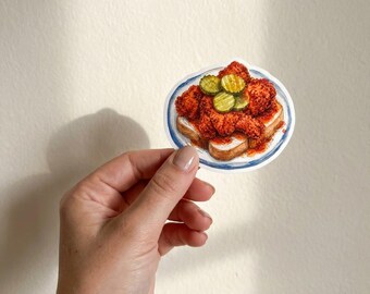 Adesivo Nashville Hot Chicken, decalque de comida em aquarela, vinil à prova d'água para laptop e garrafa de água.