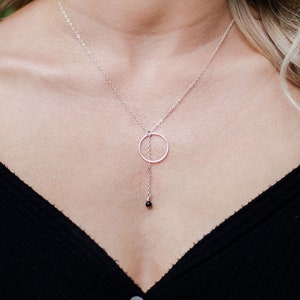 Sterling Silver Lariat Necklace, Black Onyx Lariat Necklace, Sterling Silver Drop Necklace, Layered Necklace