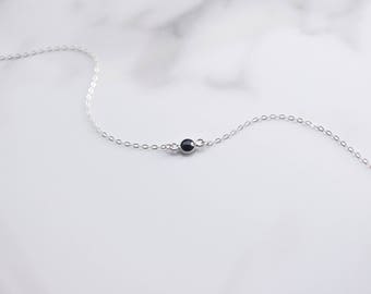 Delicate Black Onyx Necklace, Hidden Gem Necklace, Simple Sterling Silver Choker, Layered Necklace