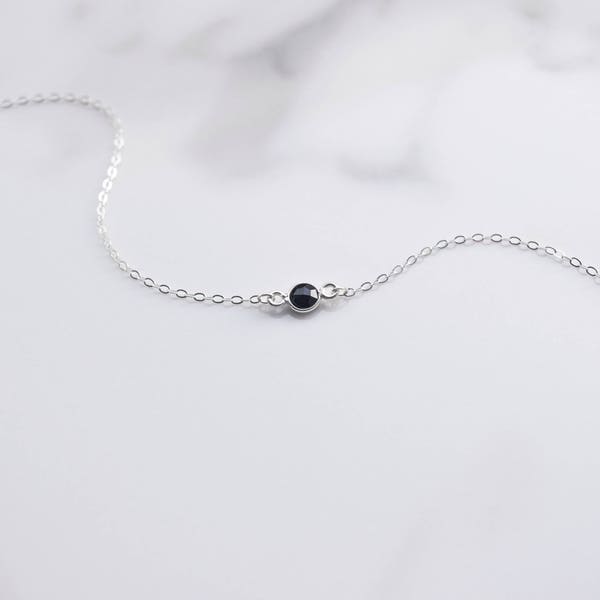 Delicate Black Onyx Necklace, Hidden Gem Necklace, Simple Sterling Silver Choker, Layered Necklace