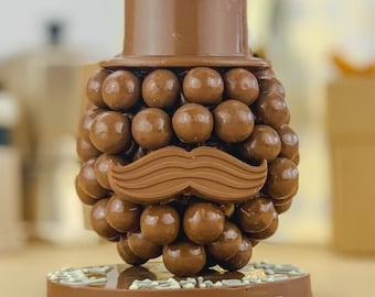 Steam Punk Malteser Chocolate novedad cabeza con sombrero de copa y bigote, regalos de chocolate en el Reino Unido, cumpleaños de marzo, idea de Pascua, Día del Padre