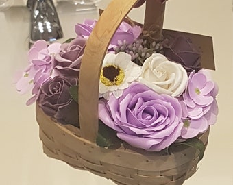 Soap Flowers in a Trough Basket alternative Easter Gift Idea, Friends Birthday, March Birthday, Thank You Gift, Sister Cute Gift