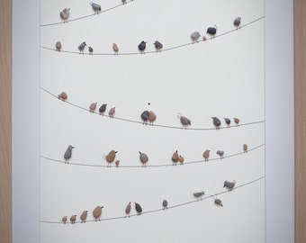 Pebble Art Painting "Migration XXL" 72 x 52 cm on order, Swiss artist Melinda Blomma, original handmade gift, minimalist decor