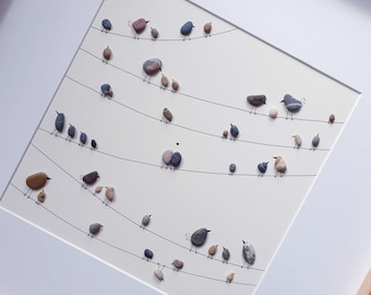 Pebble Art Painting "Migration XL" 52 x 52 cm on order, Swiss artist Melinda Blomma, original handmade gift, minimalist, home decor