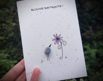 Pebble art sustainable eco-friendly minimalist handmade card, Greeting card to plant Happy Retirement "Art Rock"
