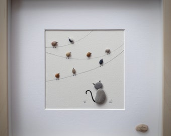 Pebble Art Tableau « 100% personnalisé » 25 x 25 cm sur commande, artiste suisse Melinda Blomma, cadeau fait main, minimaliste, home decor