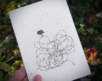 Pebble art minimalist card, Christmas plantable greeting card, "Art Rock" by Melinda Blomma, original handmade gift, Swiss artist