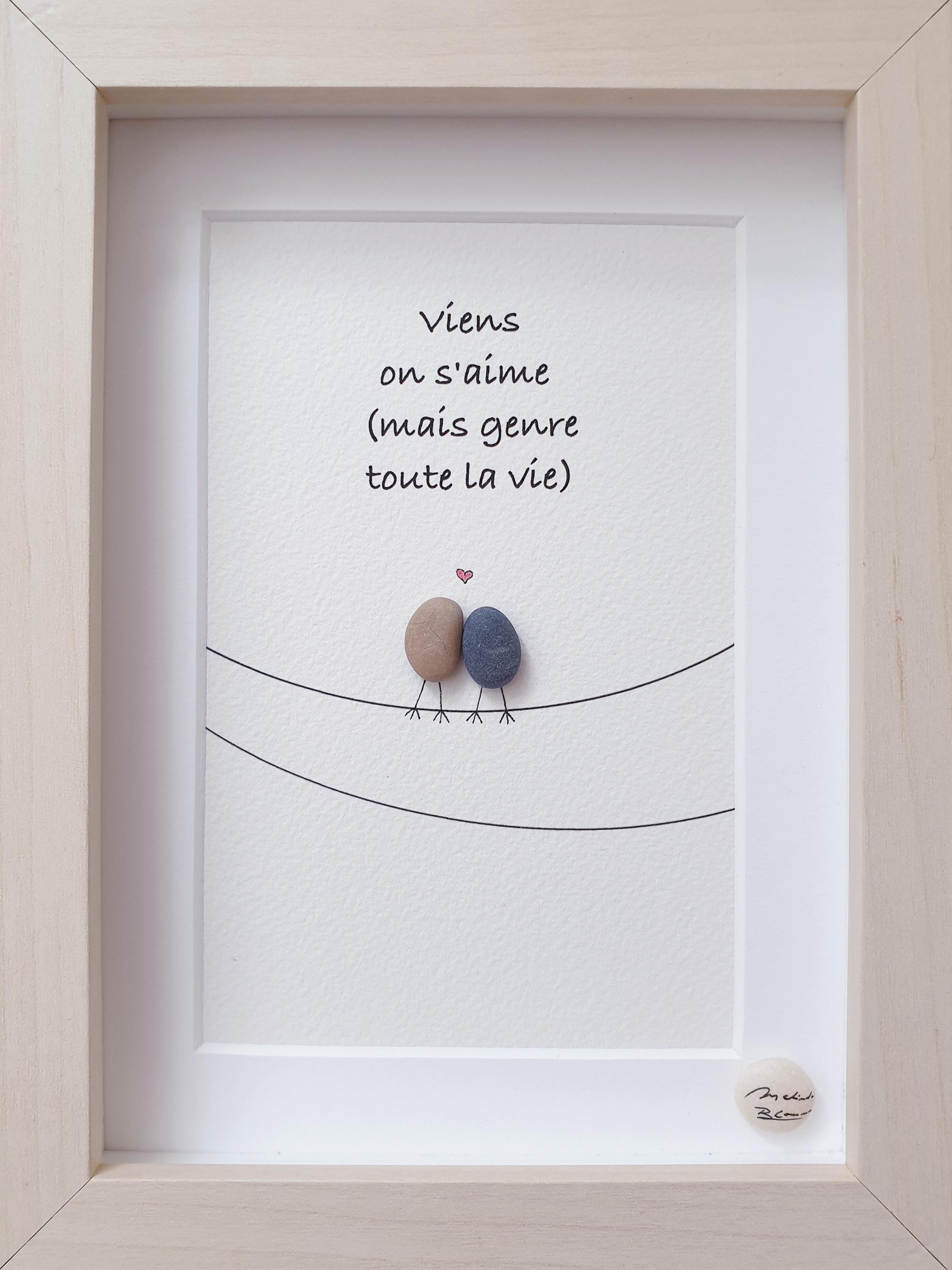Pebble Art Painting Lovers "For Life" 20x15 cm personalized on order, Swiss artist Melinda Blomma, handmade gift, minimalist